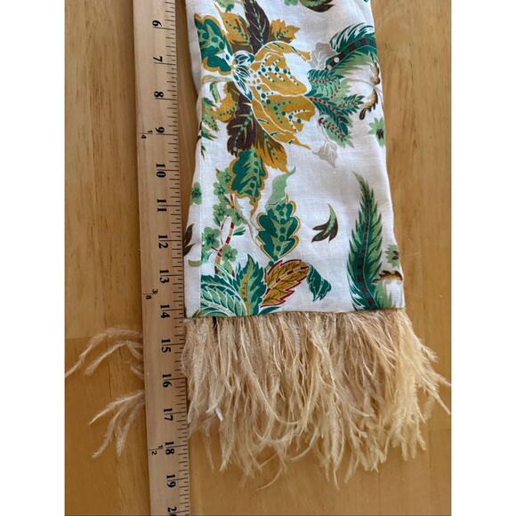 Antonio Melani White Floral Linen Dress, Feather Cuff Detail, Size 4 - Picture 9 of 12